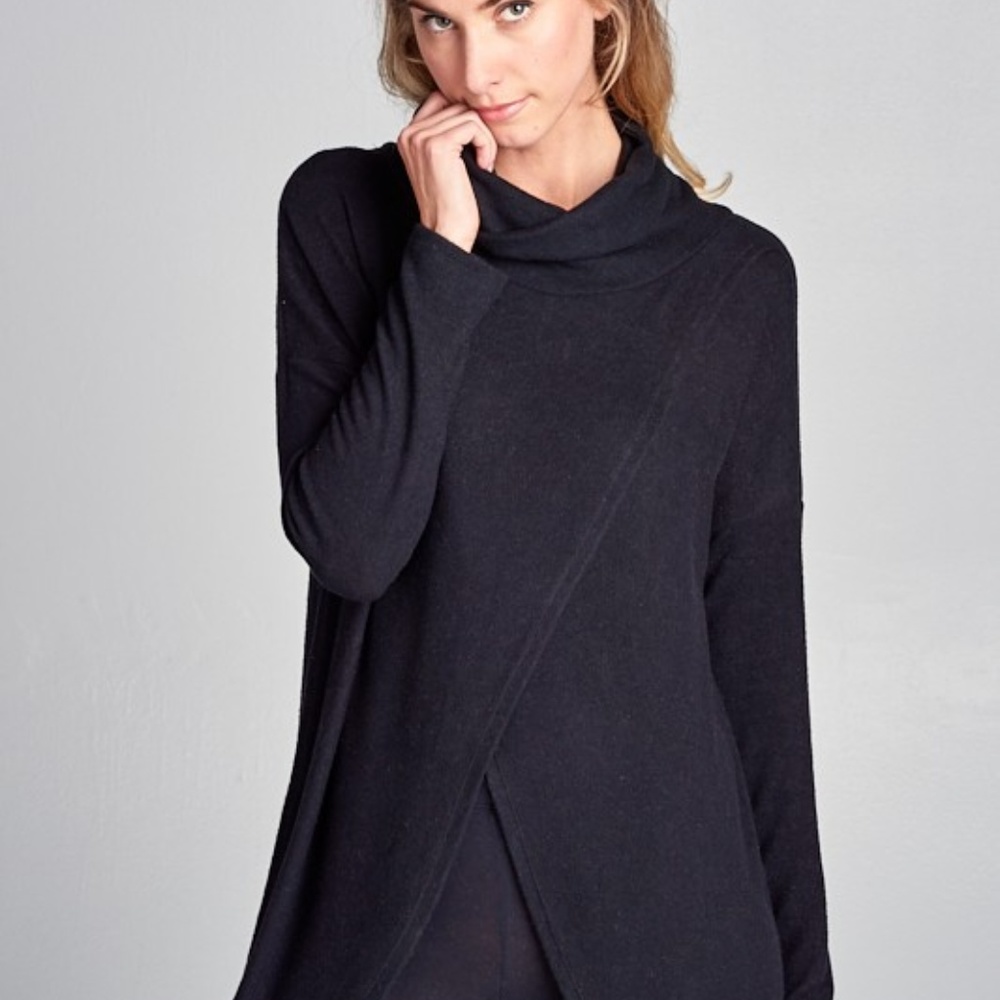 Hacci Brush Cowl Neck Long Pullover Top - Picture 2 of 4